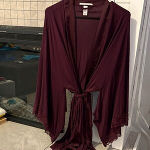 Victoria's Secret Deep Red Lace-Trimmed Robe
